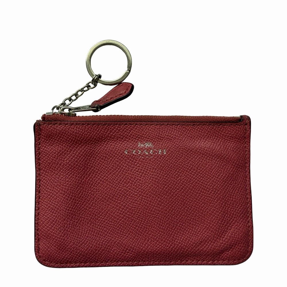 COACH Pebbled Leather Mini Small Card Wallet Pink Classic Keychain